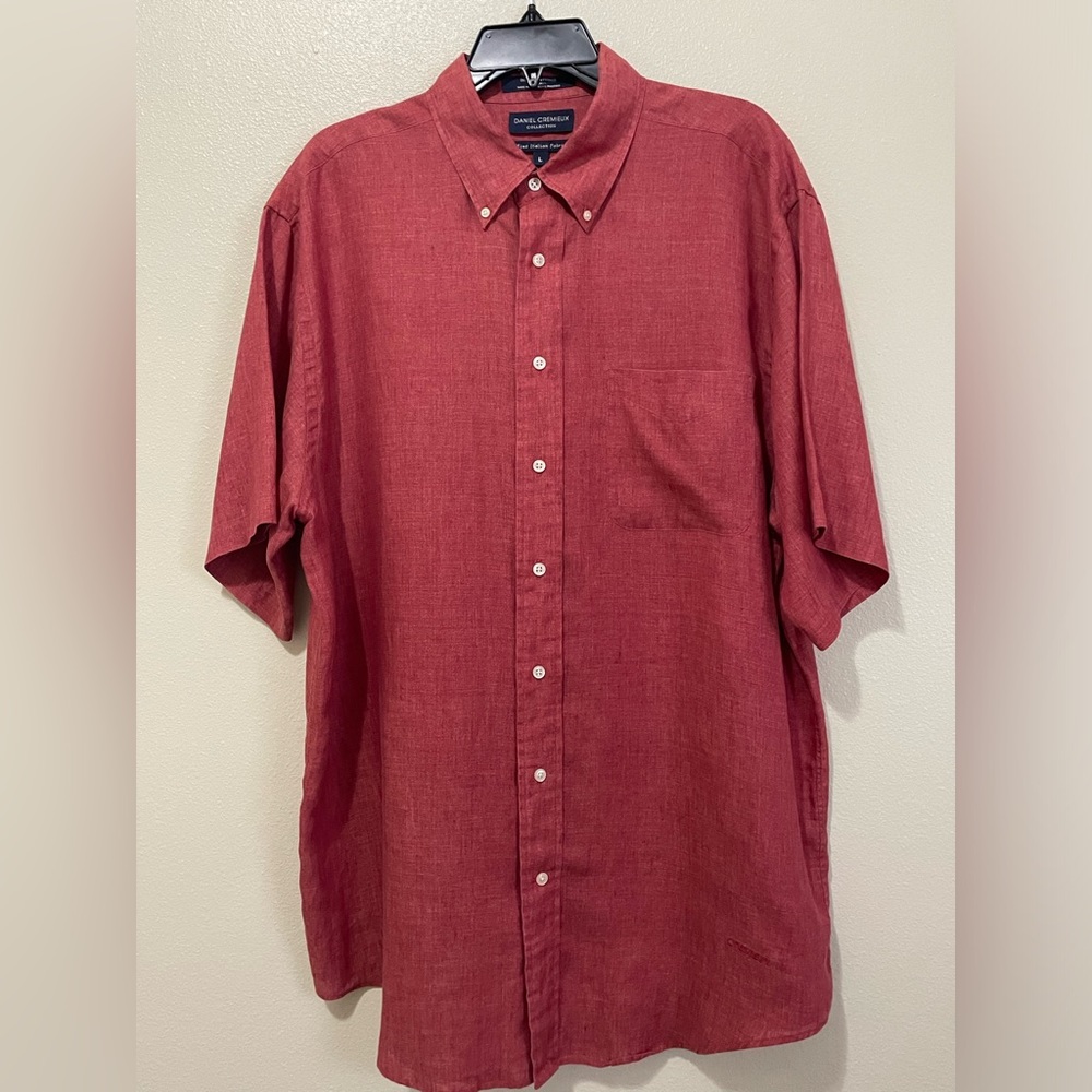 Daniel Cremieux Men's Maroon Linen Button Down Shirt Large